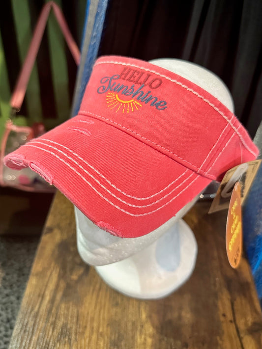 "Hello Sunshine" Pink Visor/Sun Hat