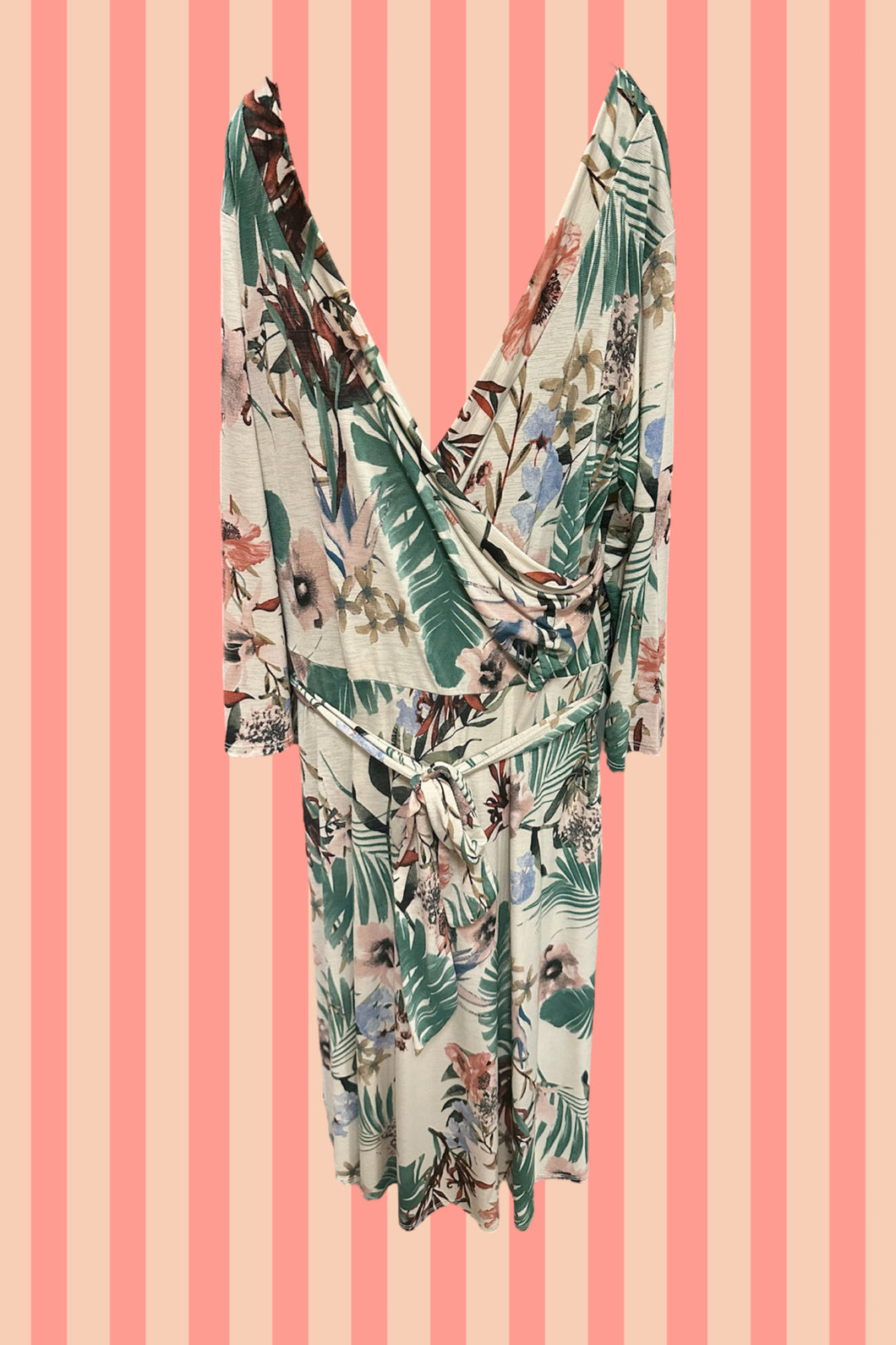 Tropical Print Belted Dress