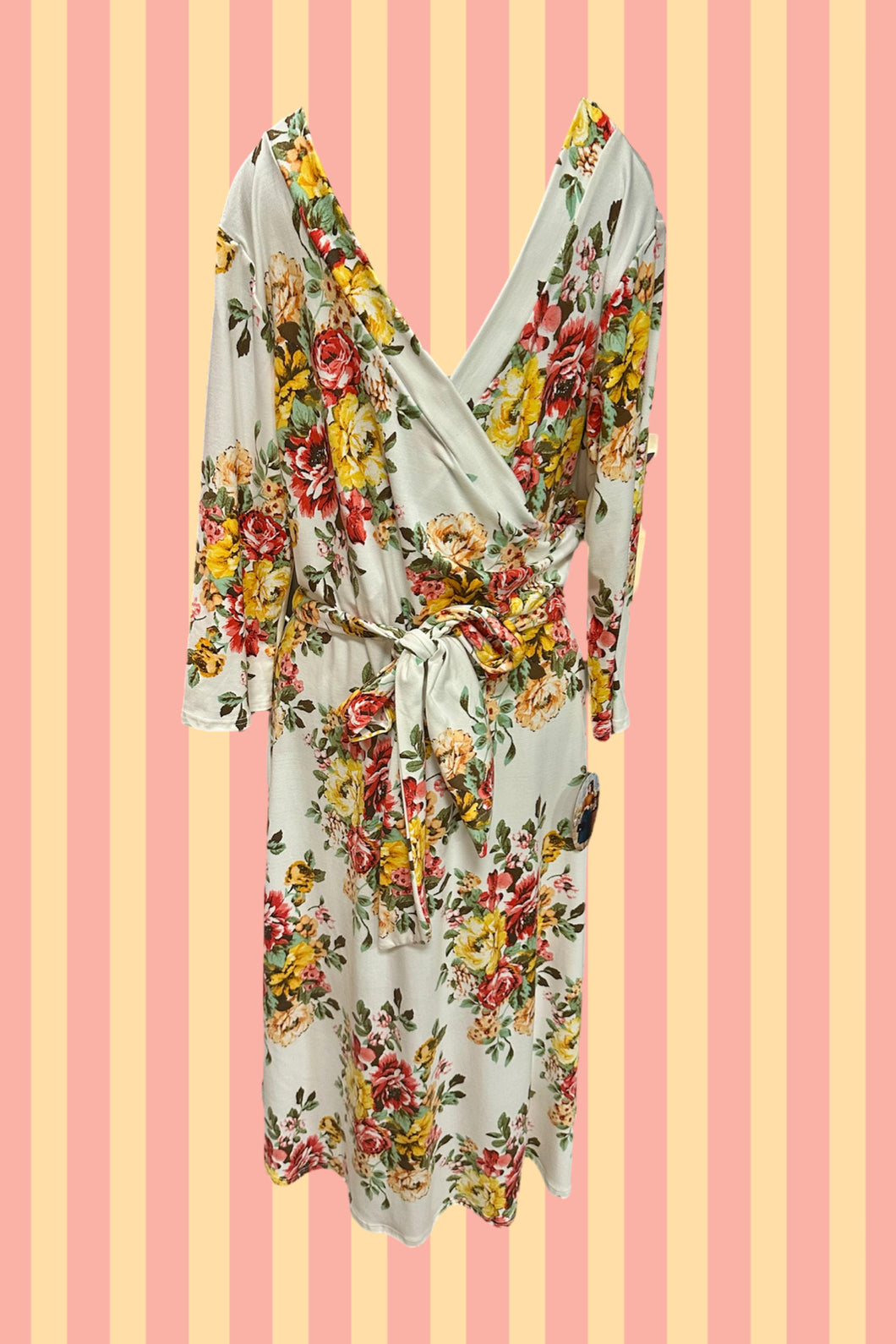 White Floral Belted Dress