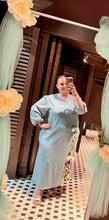 Load image into Gallery viewer, Blue Waffle Knit Bow Split Dress
