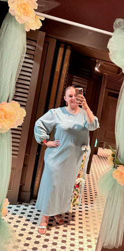 Blue Waffle Knit Bow Split Dress