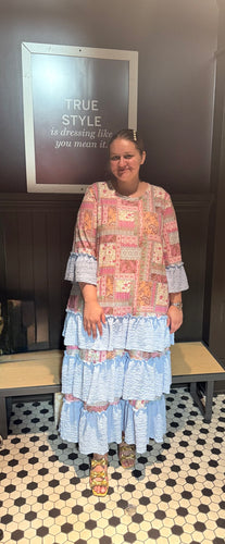Powder Blue Patchwork Ruffle Dress