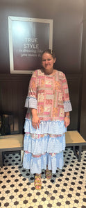 Powder Blue Patchwork Ruffle Dress