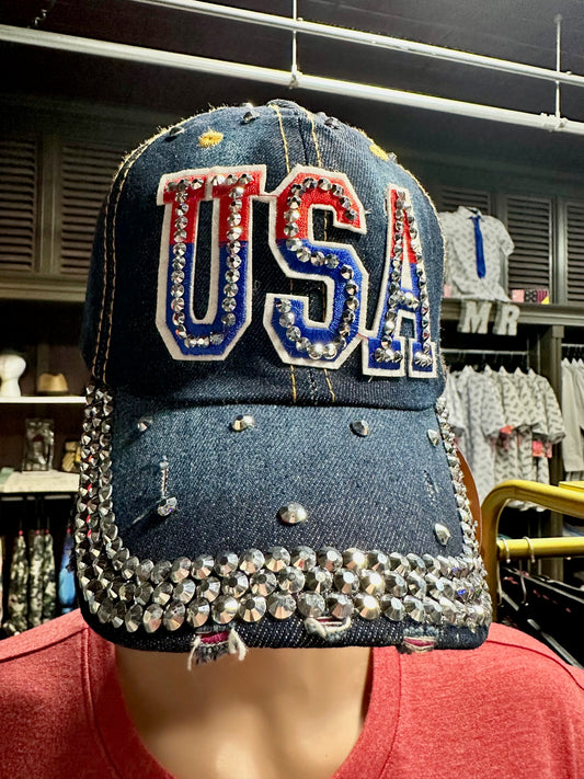 USA Glitzy/Blingy Denim Baseball Hat
