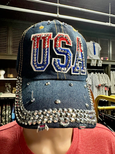 USA Glitzy/Blingy Denim Baseball Hat