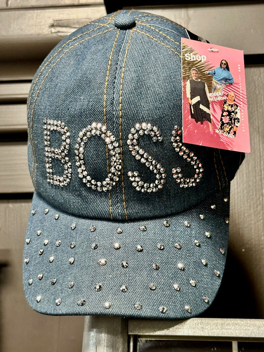 "BOSS" Glitzy/Blingy Denim Baseball Hat