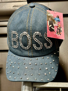 "BOSS" Glitzy/Blingy Denim Baseball Hat