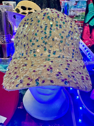 Tan/Gold Sequin Baseball Hat