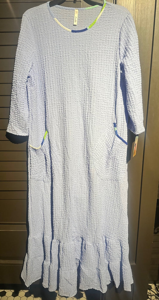 Blue Waffleknit Dress W/ Pockets