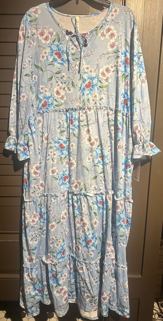 Blue Floral Maxi Dress (Plus Size)