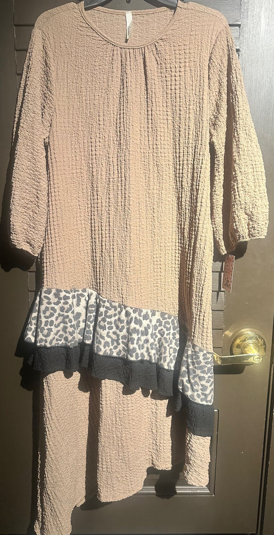 Brown/Tan Leopard Ruffle Dress