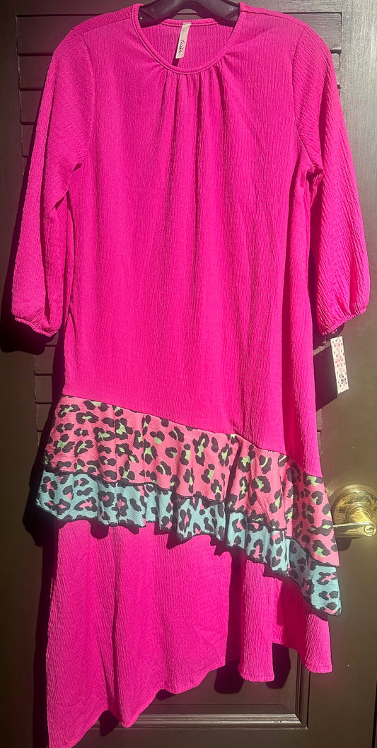 Pink Leopard Ruffle Dress