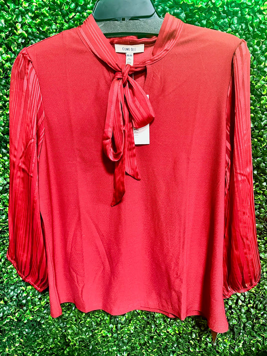 Red Dressy Top With Front Tie