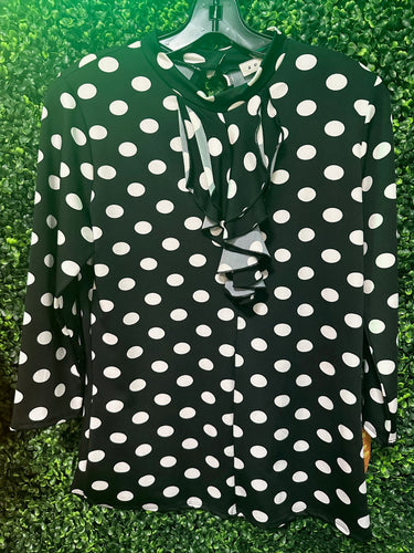 Polka Dot Ruffle Front Top