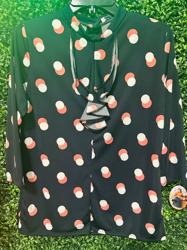 Blue Polka Dot Top W/ Front Ruffle
