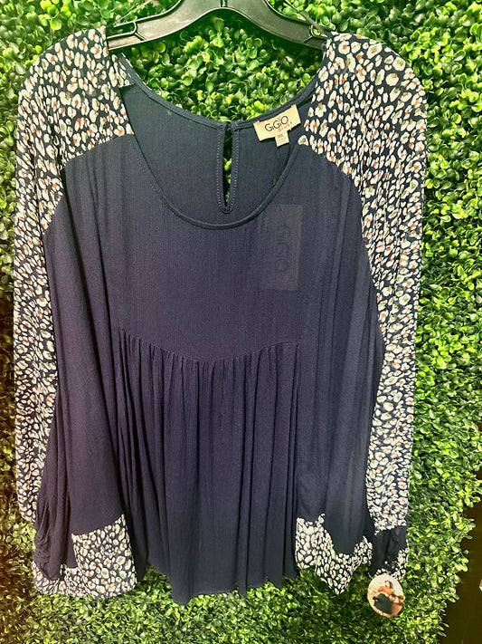 Blue Patterned Batwing Plus Size Top