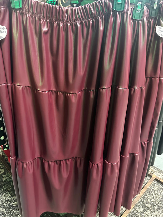 Burgundy Red Leather Plus Size Skirt