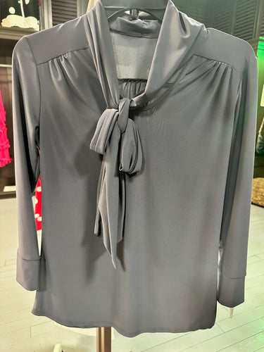 Gray Bow Tie Dressy Top