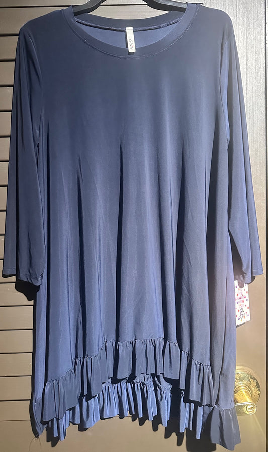 Navy Blue Ruffle Bottom Tunic Top