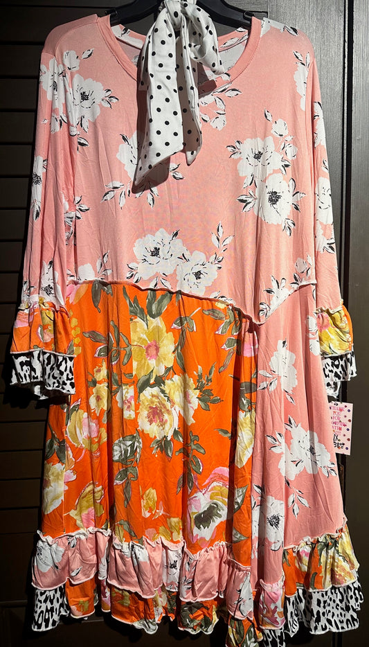 Orange & Pink Floral/Animal Print Tunic