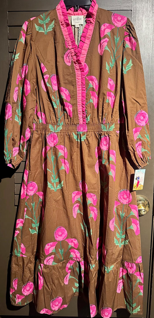 Brown & Pink Floral Dress (Plus Size)