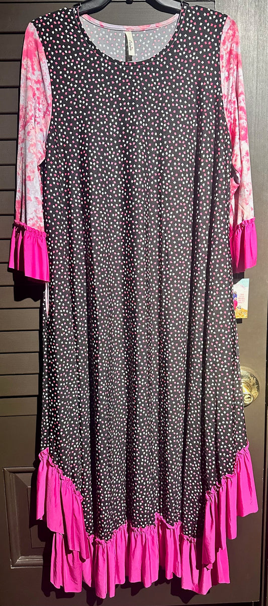 Pink Dotted Ruffle Maxi Dress