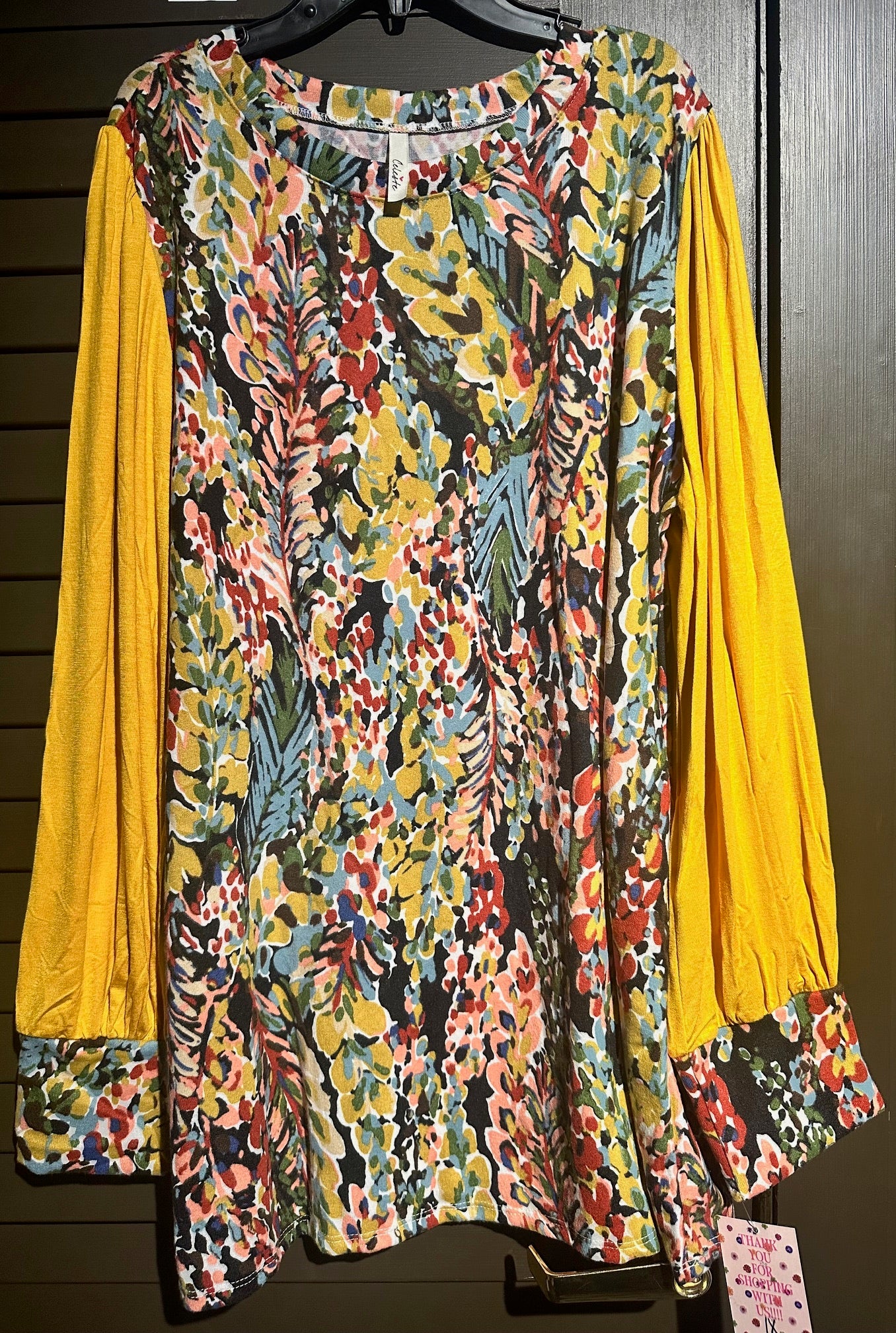 Yellow Patterned Flowy Top (Plus Size)