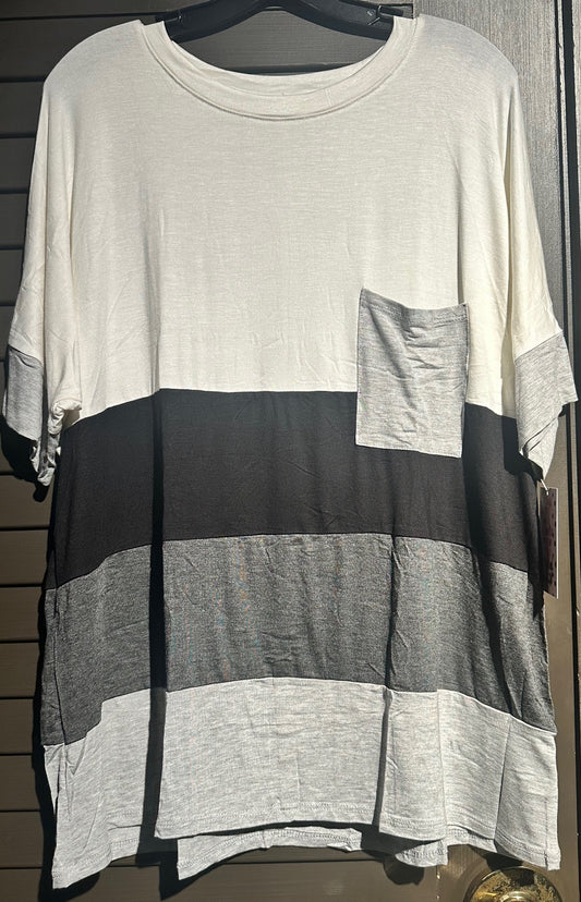 Neutrals Striped Colorblock Top