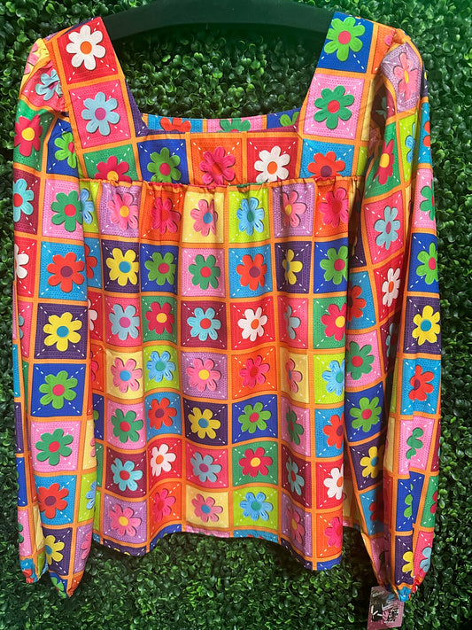 Colorful Patchwork/Floral Top