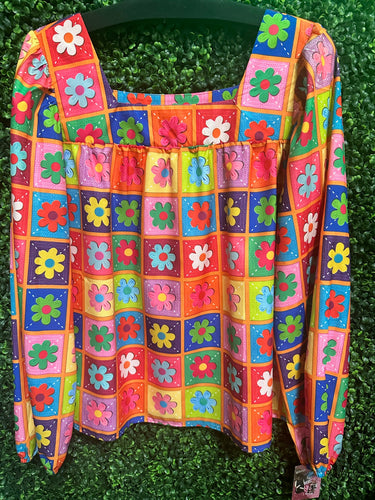 Colorful Patchwork/Floral Top