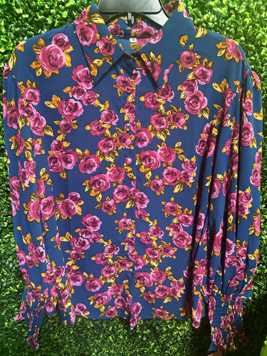 Blue & Purple Floral Button-Up Top