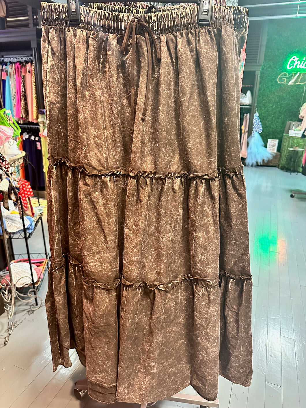 Pink & Brown Stonewash Plus Size Skirt
