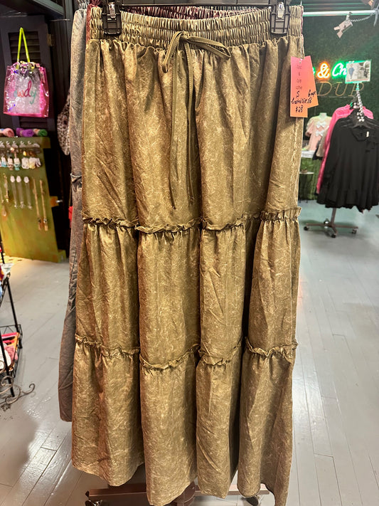 Frosted Olive Green Stonewash Maxi Skirt