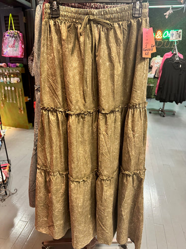 Frosted Olive Green Stonewash Maxi Skirt