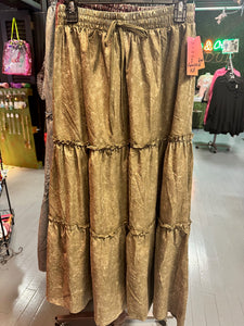 Frosted Olive Green Stonewash Maxi Skirt