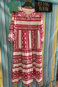 Red & White Aztec Print Dress