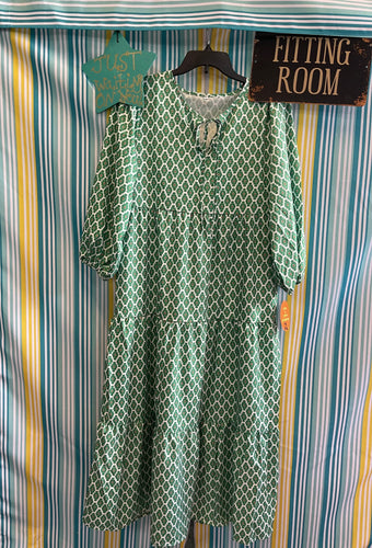 Green & Brown Dot Design print Dress
