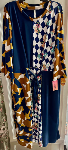 Blue Multi-Colored & Patterned Dress