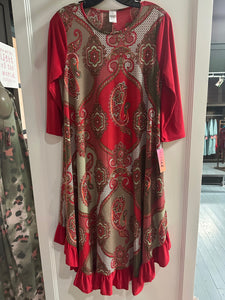 Red Ruffled Patterned Tunic/Top