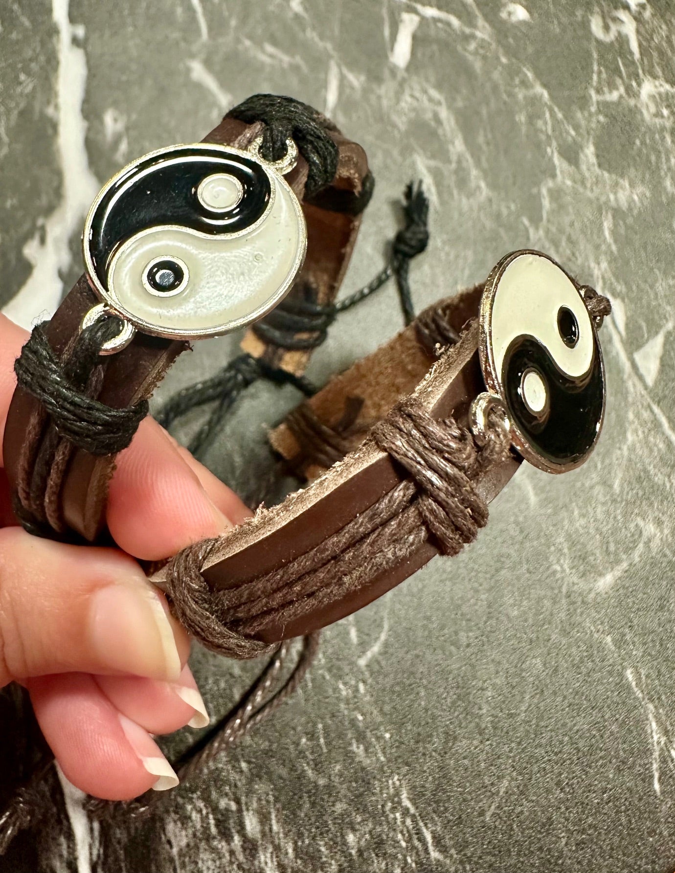 Yin Yang Black/White Leather Bracelet