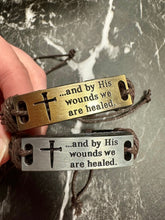 Load image into Gallery viewer, "By His Wounds We Are Healed" Leather Bracelet
