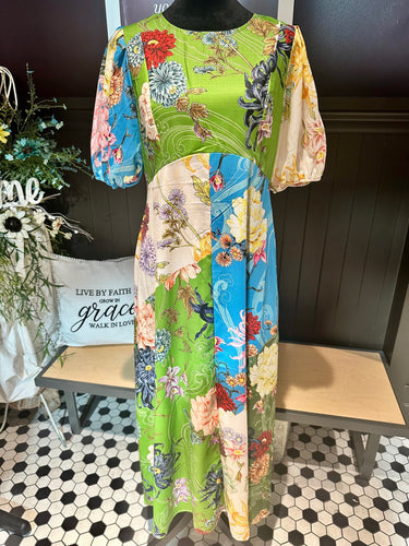 Blue & Green Floral Maxi Dress
