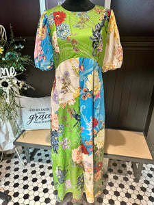 Blue & Green Floral Maxi Dress