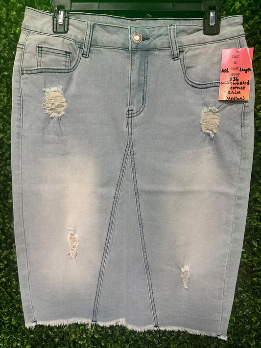"Destruct" Denim Pencil Jean Skirt
