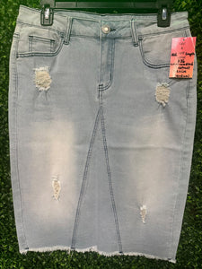 "Destruct" Denim Pencil Jean Skirt