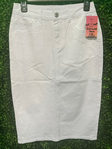 White Denim Midi Jean Skirt