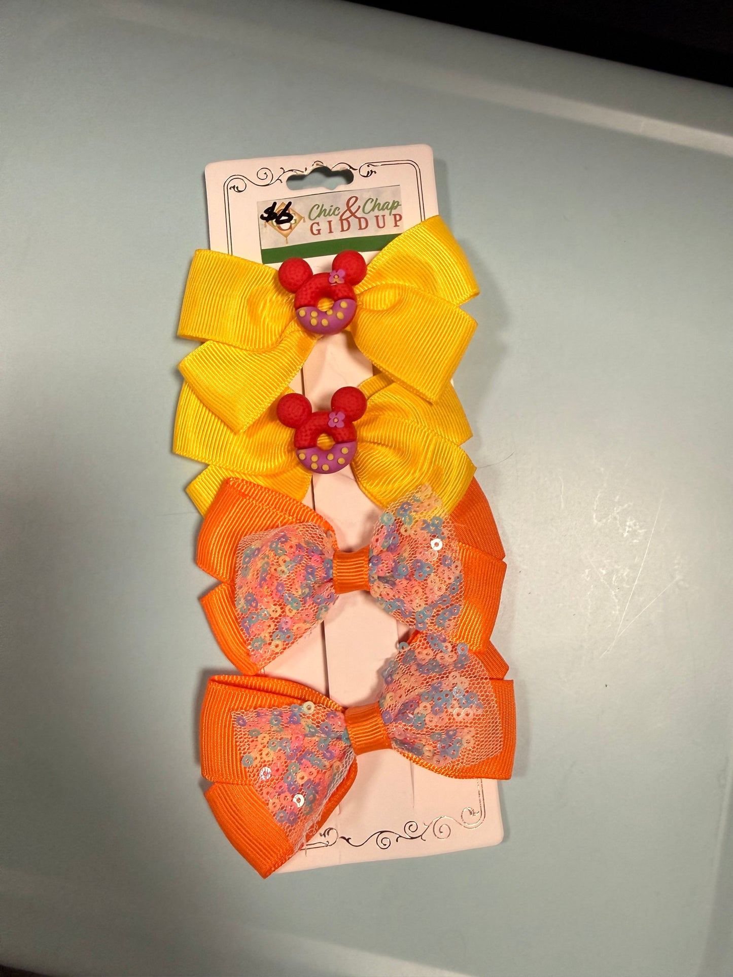 Donut & Sequin Orange Set Hair Bows (2 Options)