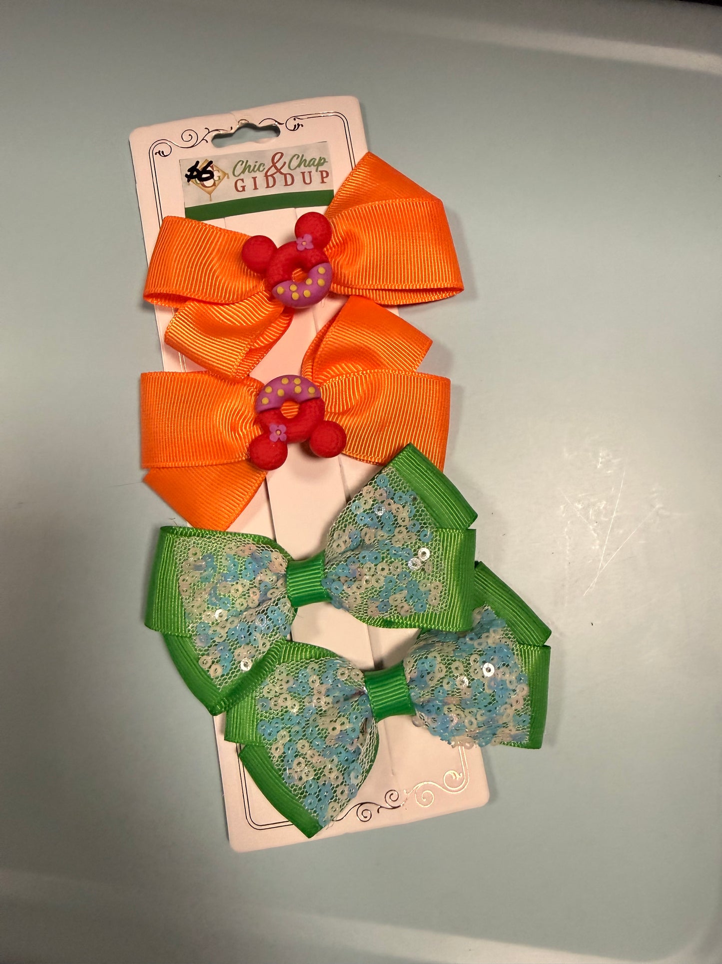 Donut & Sequin Orange Set Hair Bows (2 Options)