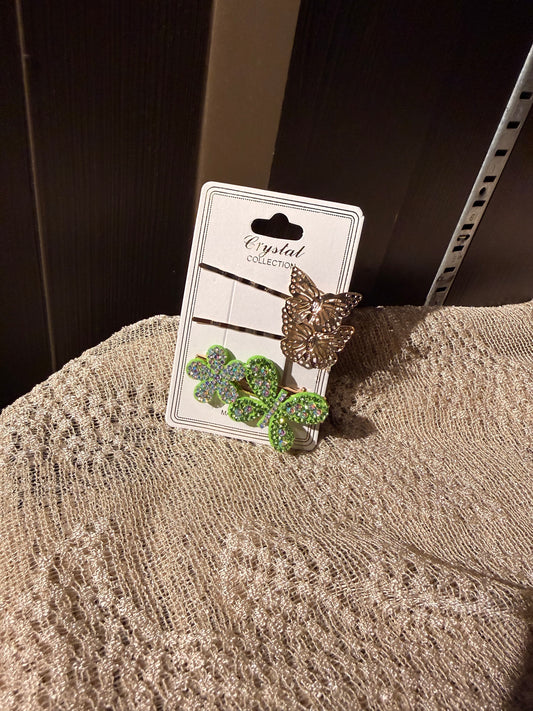 Set of 3 Green Butterfly Hair Clips