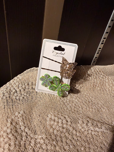 Set of 3 Green Butterfly Hair Clips
